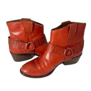 Kork-Ease Red Leather Harness Ankle Boots - Size 8